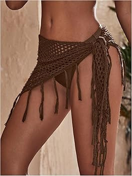 Floerns Women's Hollow Out Beach Cover Up Skirt Crochet Fringe Trim Swimsuit Wrap Sarong | Amazon (US)