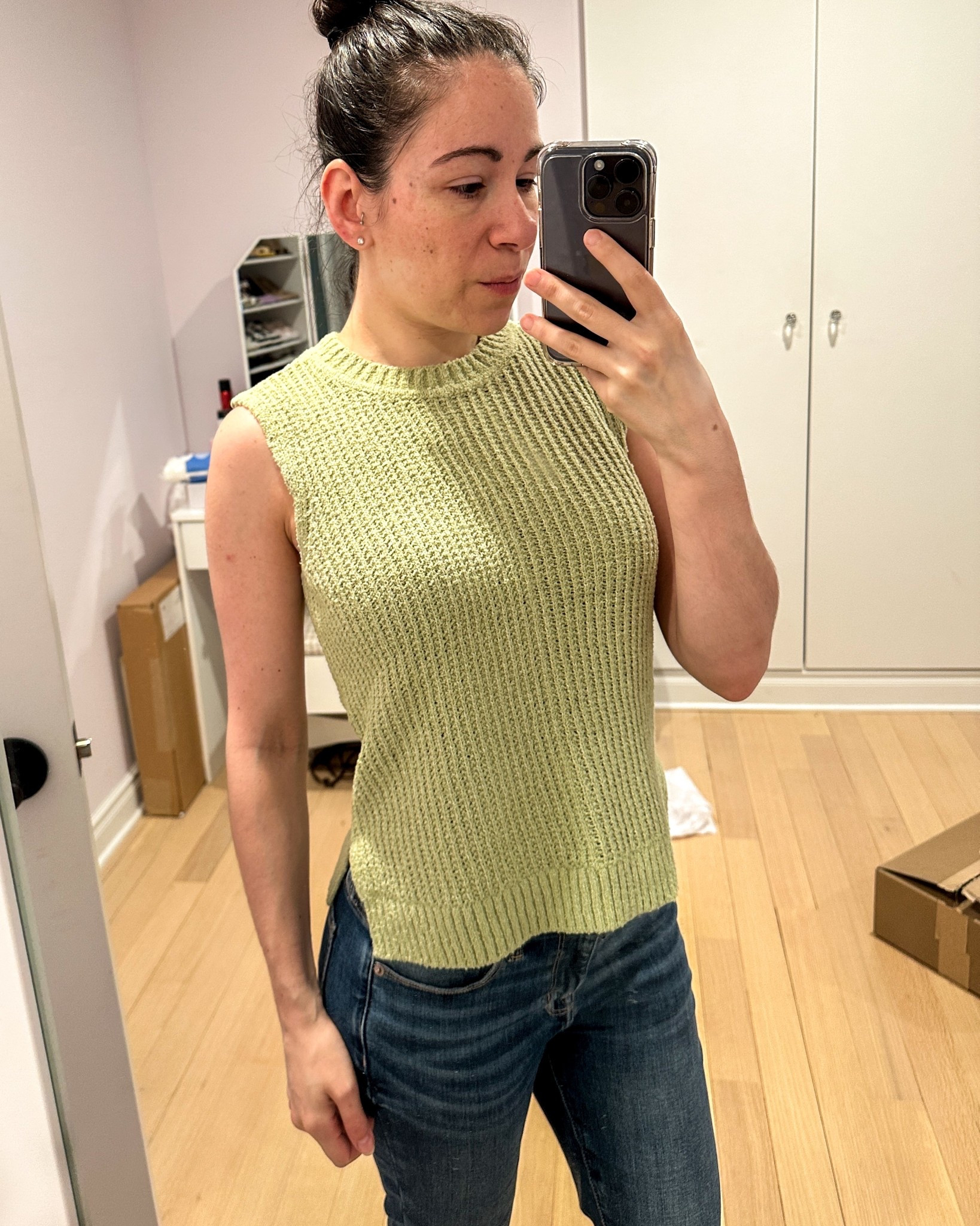 An easy throw on and go spring outfit—green crochet shell tank top and American Eagle stretch bootcut jeans. Comfy and cute. Can be paired with sandals or sneakers. 

#LTKSeasonal #LTKFindsUnder50 #LTKTravel