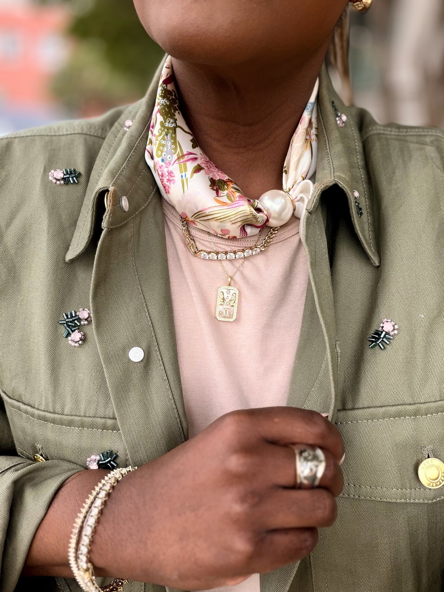 Florals? For Spring? Groundbreaking! Love this new beaded floral embroidered utility shirt jacket from Walmart and added this magnetic scarf necklace from @thewillowtree to complete this spring casual outfit!! Received so many compliments!

#LTKgrwm #LTKootd #LTKWorkwear
