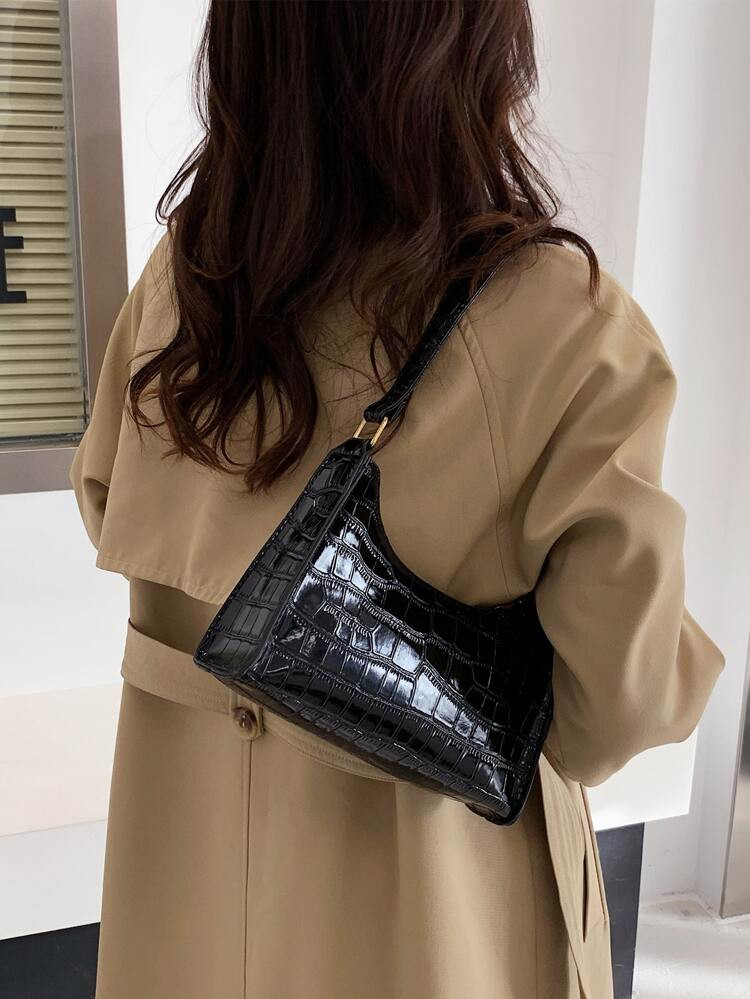 Croc Embossed Baguette Bag | SHEIN