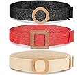 Syhood 3 Pieces Straw Woven Elastic Waist Belt for Women Bohemian Dress Braided Belt | Amazon (US)