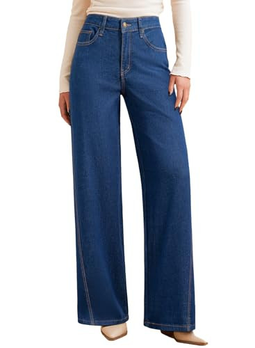 Sidefeel Women's Baggy Wide Leg Jeans High Waisted Straight Leg Outfits Denim Pants Blue Size 16 | Amazon (US)