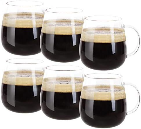 Farielyn-X Glass Coffee Mugs Set of 6, Microwave Safe Borosilicate Glass Cups, 15 Ounce Large Mug... | Amazon (US)