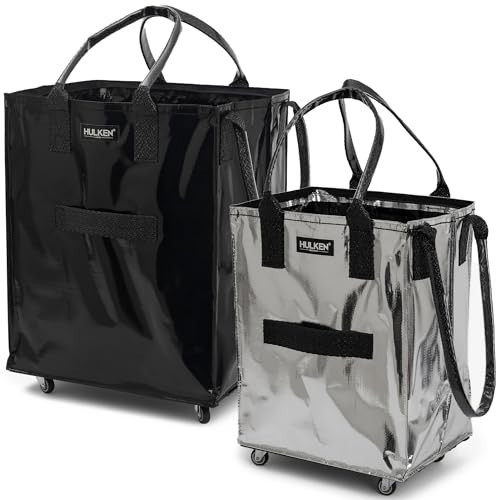 HULKEN - (Large, Black + Medium Silver) Reusable Rolling Tote & Rolling Shopping Bag with Wheels - Wheeled Tote - 66 lb Limit, Zipper Closure, Water-Resistance | Amazon (US)