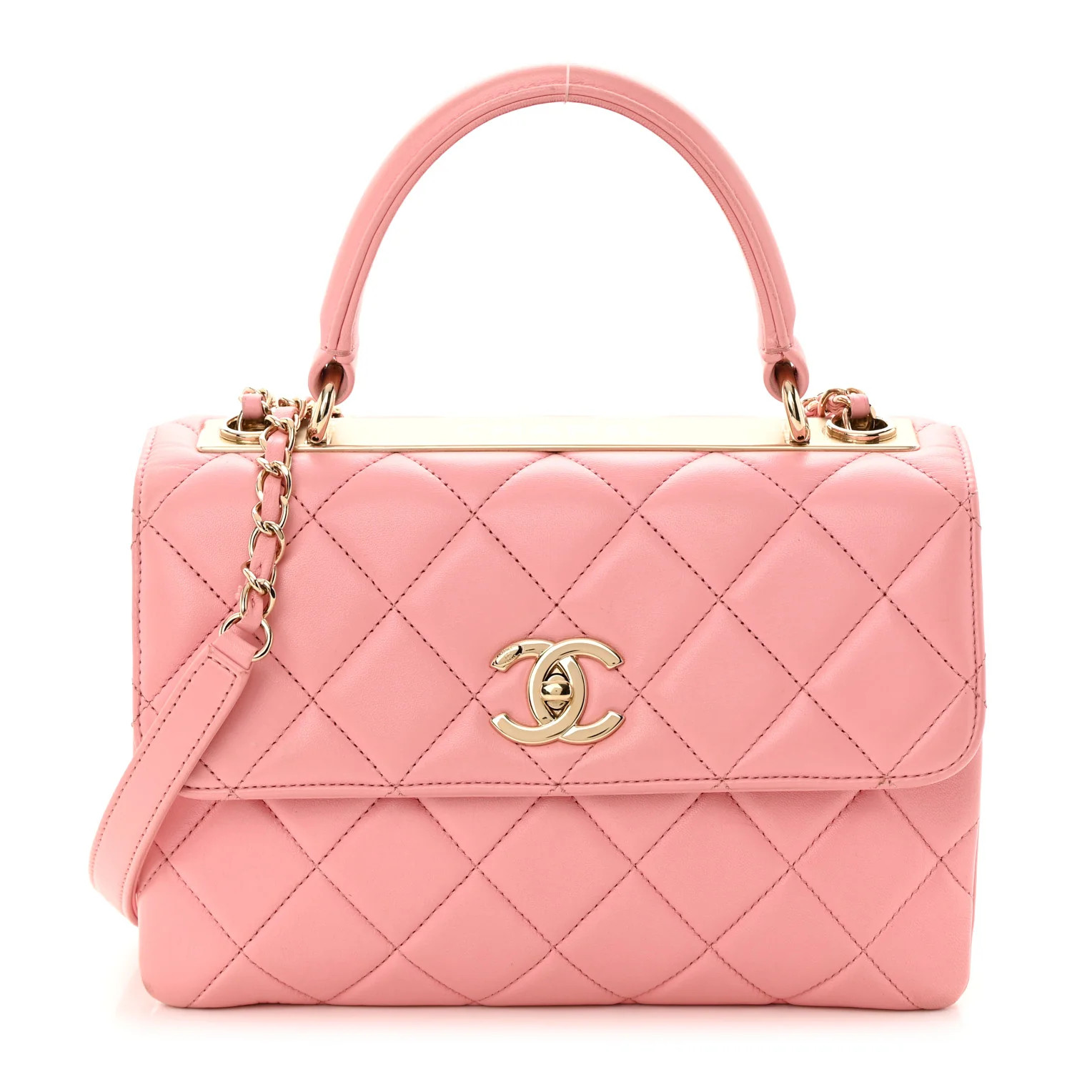 Lambskin Quilted Small Trendy CC Flap Dual Handle Bag Light Pink | FASHIONPHILE (US)