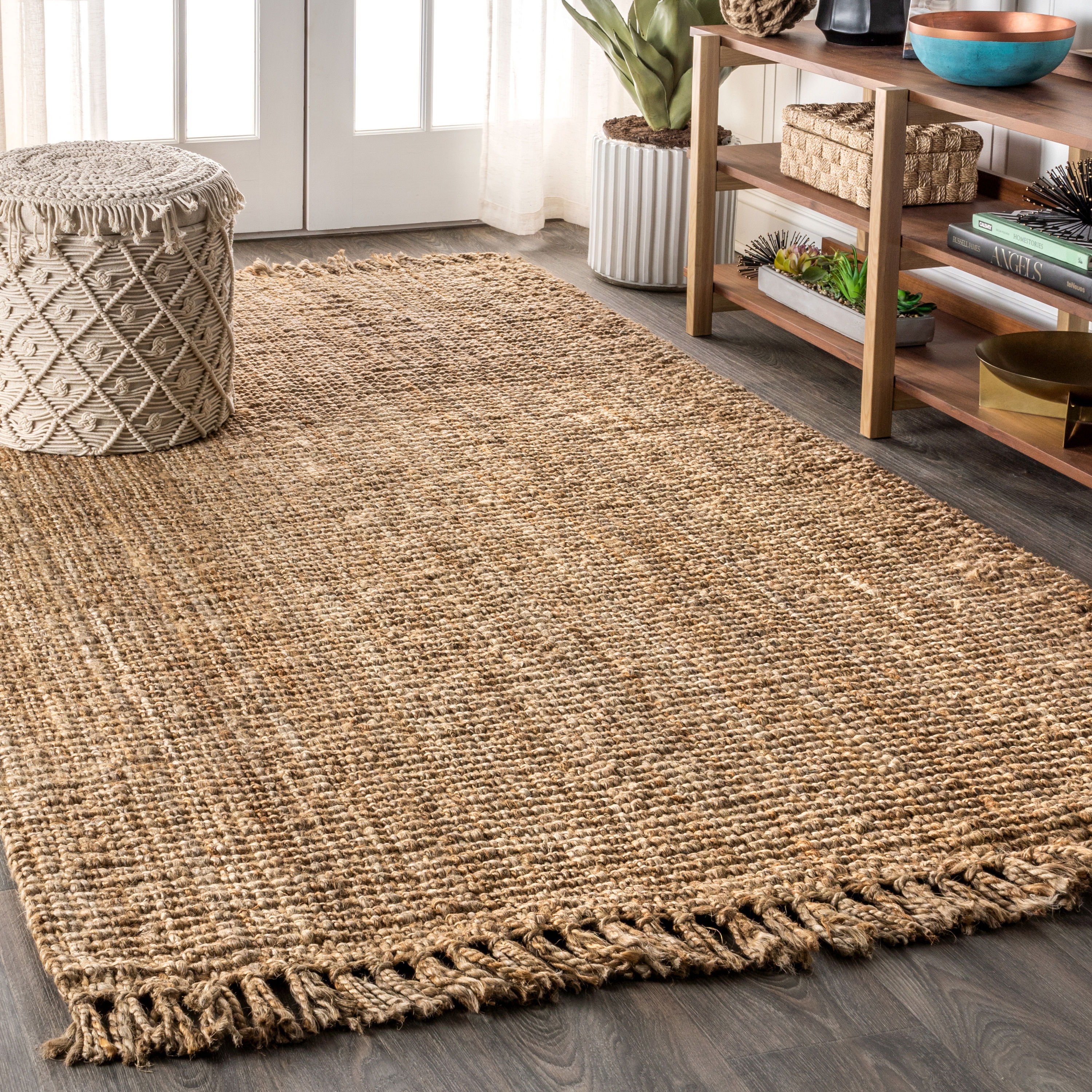JONATHAN Y FIBER Pata Handwoven Fringe Chunky 8 x 10 (ft) Flatweave Jute Natural Rectangular Indoor Geometric Bohemian/Eclectic Spot Clean Only Pet | Lowe's