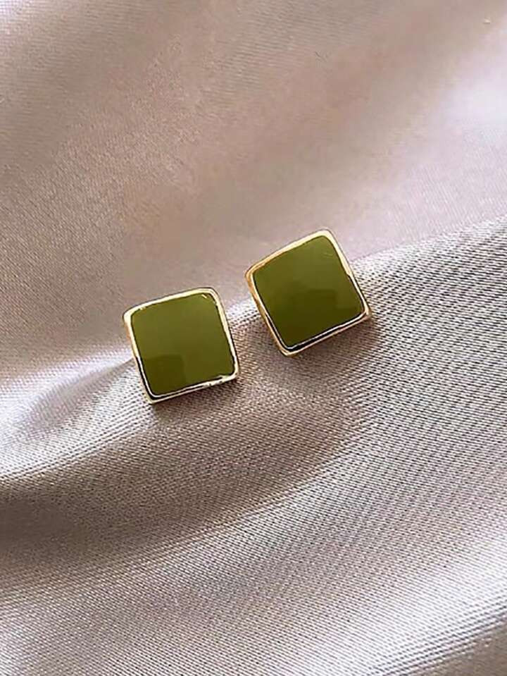 1pair Minimalist Elegant Cubic Design Stud Earrings For Daily Casual Wear Women | SHEIN