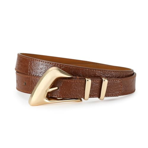 AI DEEBLUE Brown Belt for Women with Gold Buckle Brown Belt Women Waist Belt for Dresses Jeans | Amazon (US)