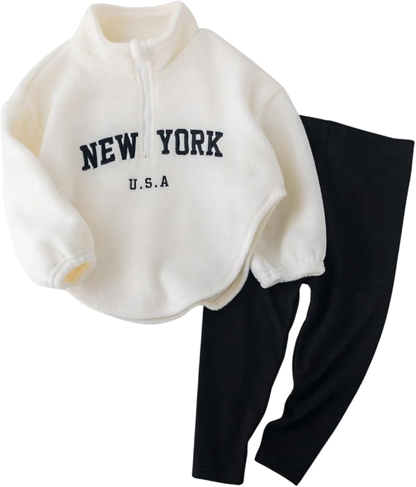 SOLY HUX Toddler Girl's 2 Piece Outfits Letter Graphic Half Zip Long Sleeve Fuzzy Sweatshirt Tops... | Amazon (US)
