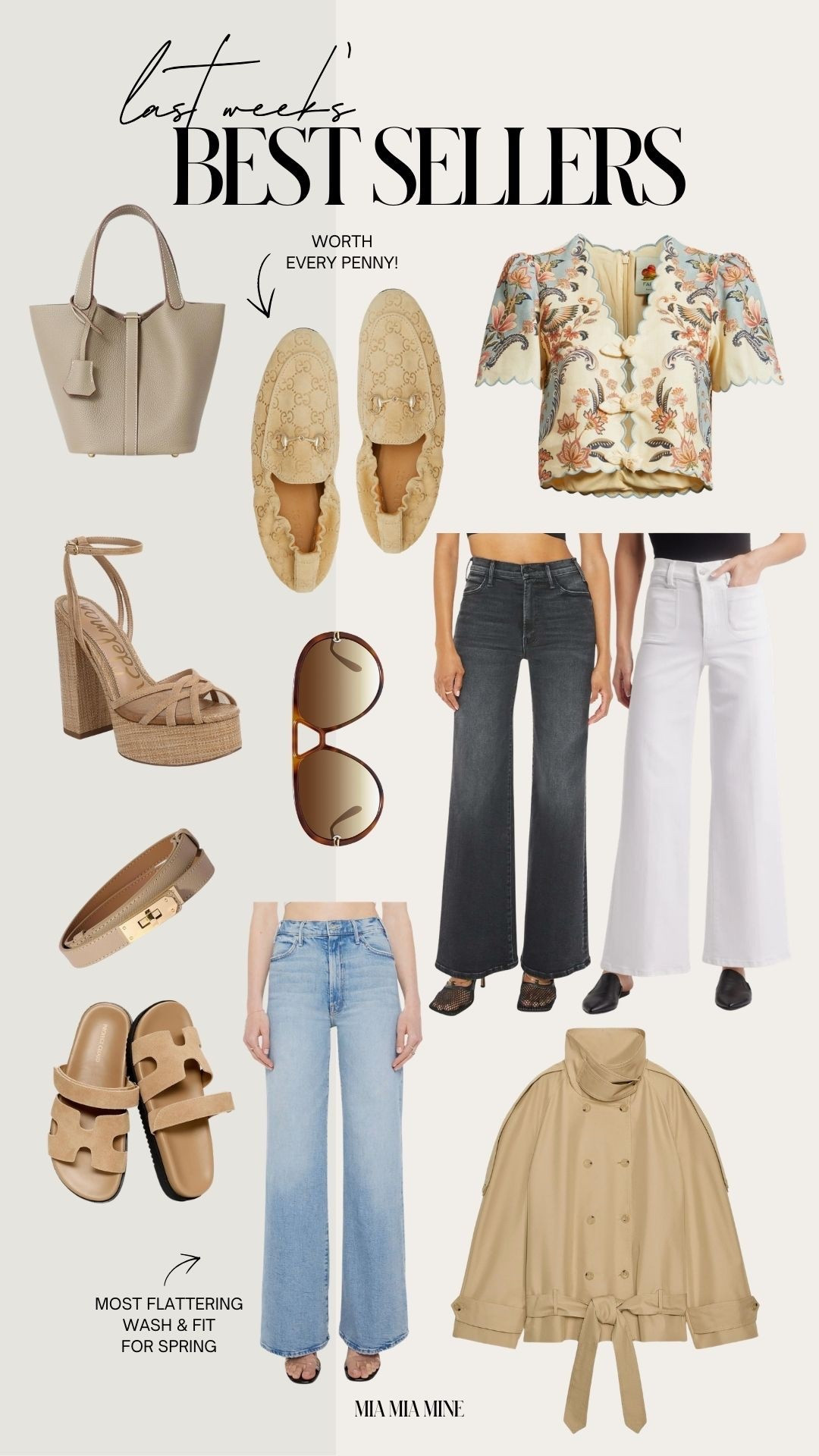 The top 10 pieces you loved most last week / best sellers!
Mother jeans in the new light wash wearing a 23 - size down
Anthropologie lace top wearing an XS
Target raffia bucket bag - perfect for a beach vacation
Farm Rio adorable floral print top wearing an XXS
Zara trench coat that’s going viral 
Gucci suede loafers size up by 1/2
Sam Edelman platform heels run TTS 
Hermes inspired sandals run TTS 
Hermes inspired belt and bag via Amazon 
Mother gray jeans run TTS 
Veronica Beard black jeans run TTS 
Date night outfit ideas / spring break outfits / beach vacation outfit / viral denim / best jeans / flattering jeans 



#LTKOver40 #LTKSeasonal #LTKootd