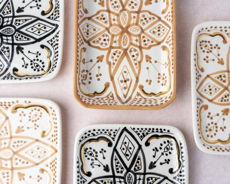 Moroccan Ceramic Try Rectangular Handmade Bathroom Tray Gold | Etsy | Etsy (US)