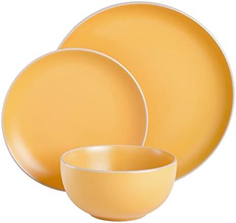 Gibson Home Rockaway Round Stoneware Dinnerware Set, Service for 4 (12pcs), Yellow | Amazon (US)