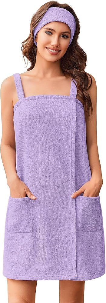 Ekouaer Towel Wrap for Women Spa Bath Robe Lightweight Terry Cloth Wrap Adjustable Shower Robe wi... | Amazon (US)