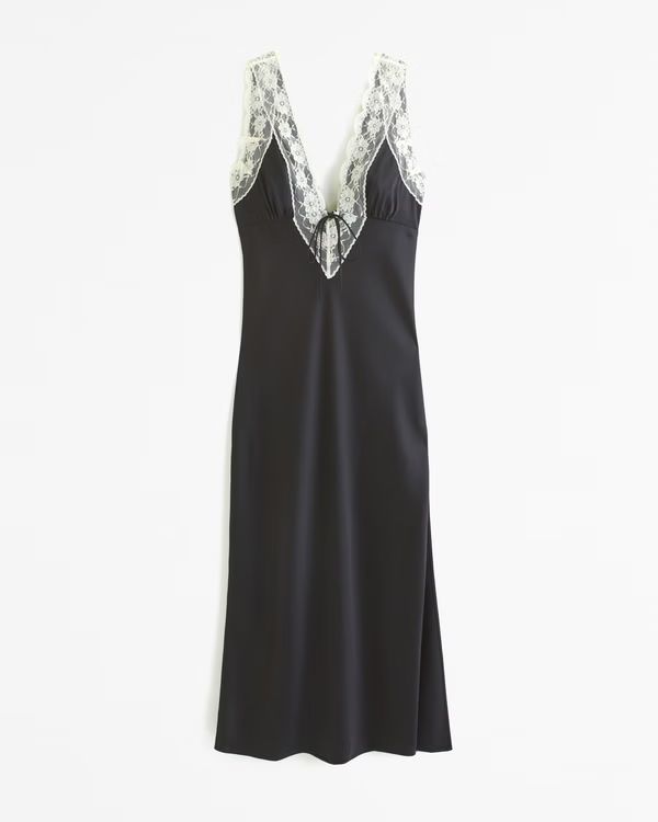 Lace-Trim Slip Midi Dress | Abercrombie & Fitch (US)