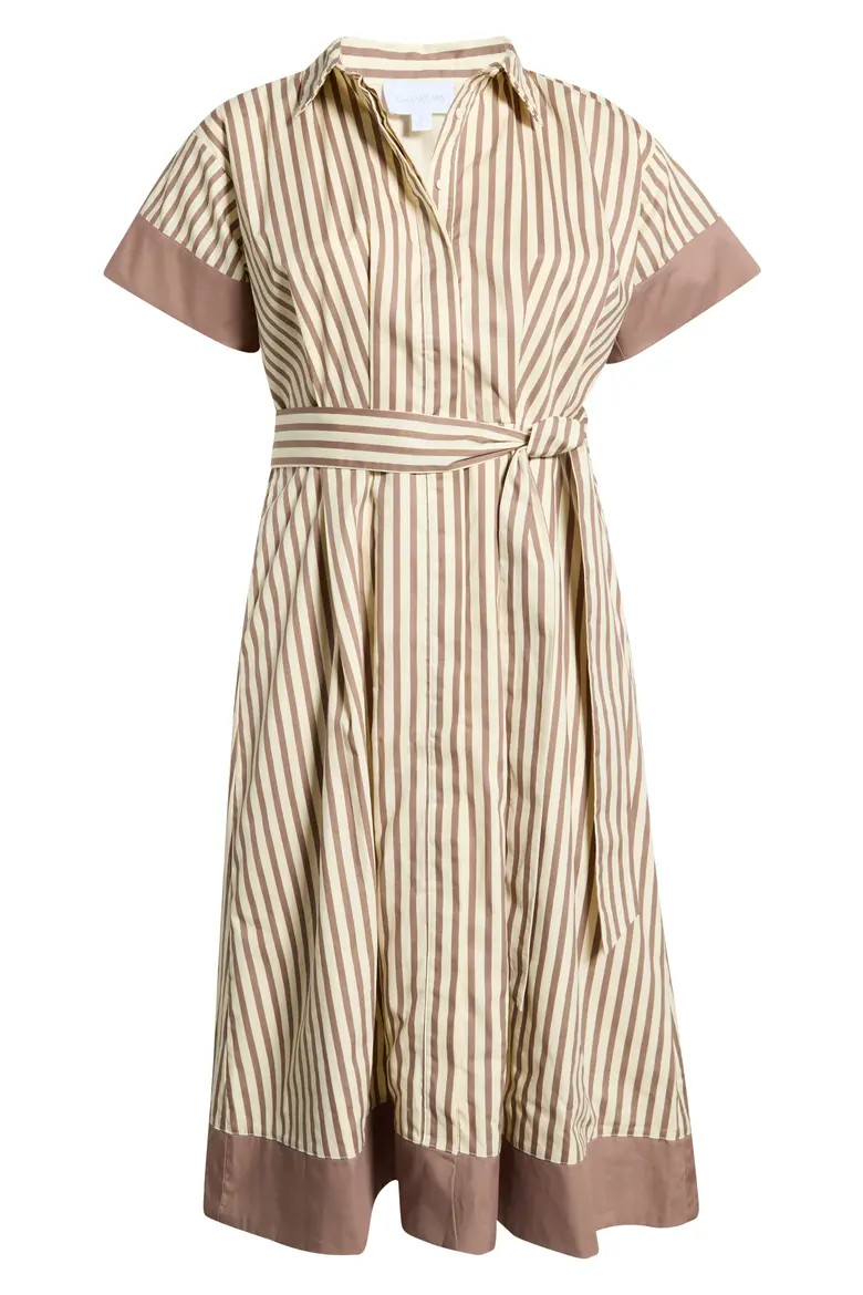 SUGARLIPS Stripe Midi Shirtdress in Brown-Cream at Nordstrom, Size 1 X | Nordstrom