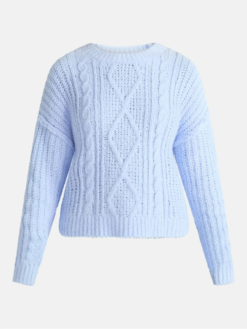 No Boundaries Cable Knit Sweater, Midweight, Women's - Walmart.com | Walmart (US)
