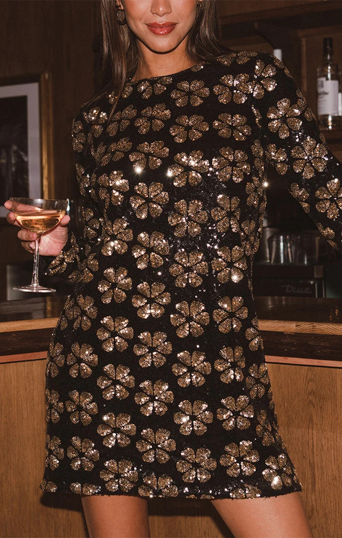 Maddison Mini Dress ~ Flower Pop Gold Sequins | Show Me Your Mumu
