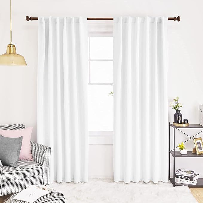 Deconovo Pure White Semi 50% Light Blocking Curtains for Living Room, Back Tab and Rod Pocket Roo... | Amazon (US)
