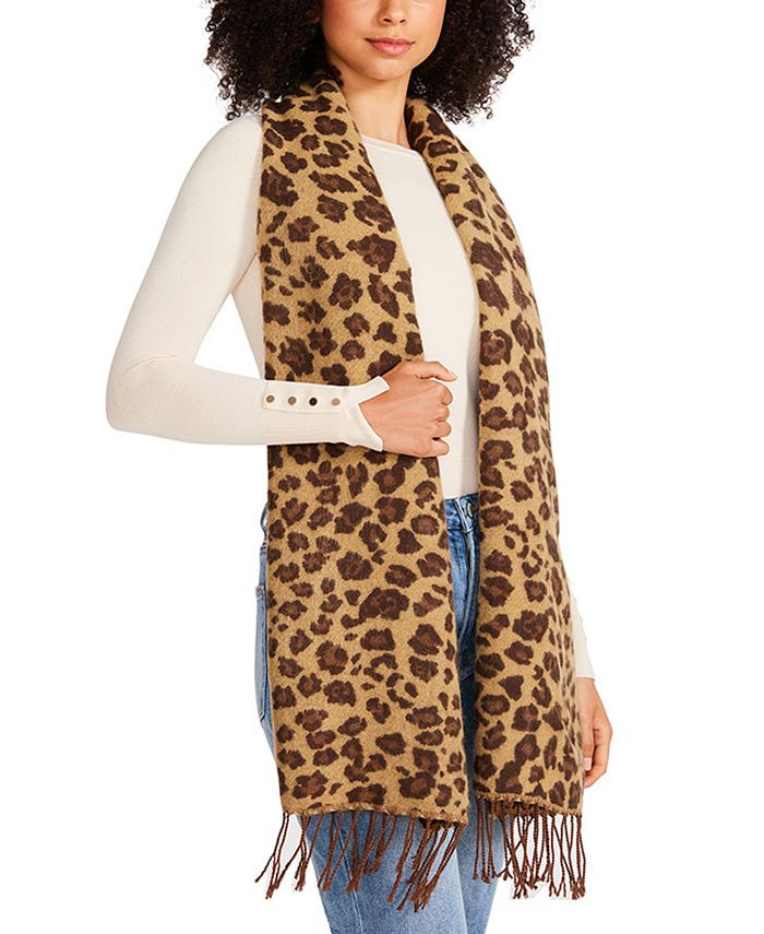 Women's Tricolor Leopard-Print Scarf with Fringe Detail | Macys (US)