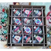 12 Atomic Shiny Brite, Figural Indent Bells Tops Christmas Ornaments, Pink, Radko | Etsy (US)