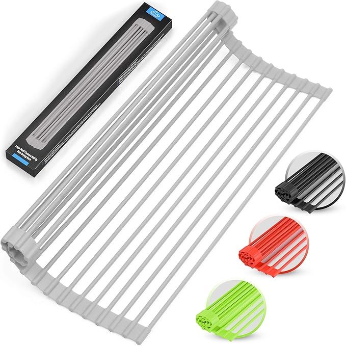 Large 20.5" Multipurpose Roll Up Dish Drying Rack & Trivet - Heavy Duty, Silicone-Coated Stainles... | Amazon (US)