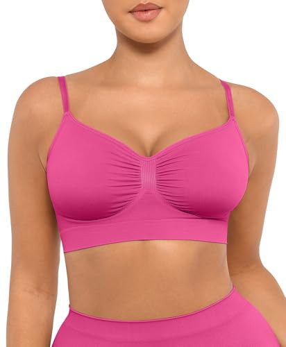 FeelinGirl Seamless Bras for Women No Underwire Stretchy and Lift Lightly Lined T-Shirt Bra Pink Small | Amazon (US)