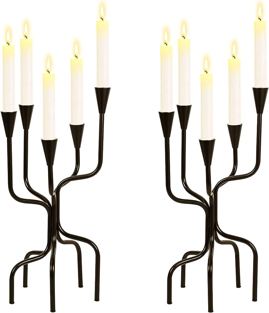 5 Arms Candelabra Candle Stand, 16 Inch Tall Black Decorative Candelabra Candle Holders for Table... | Amazon (US)