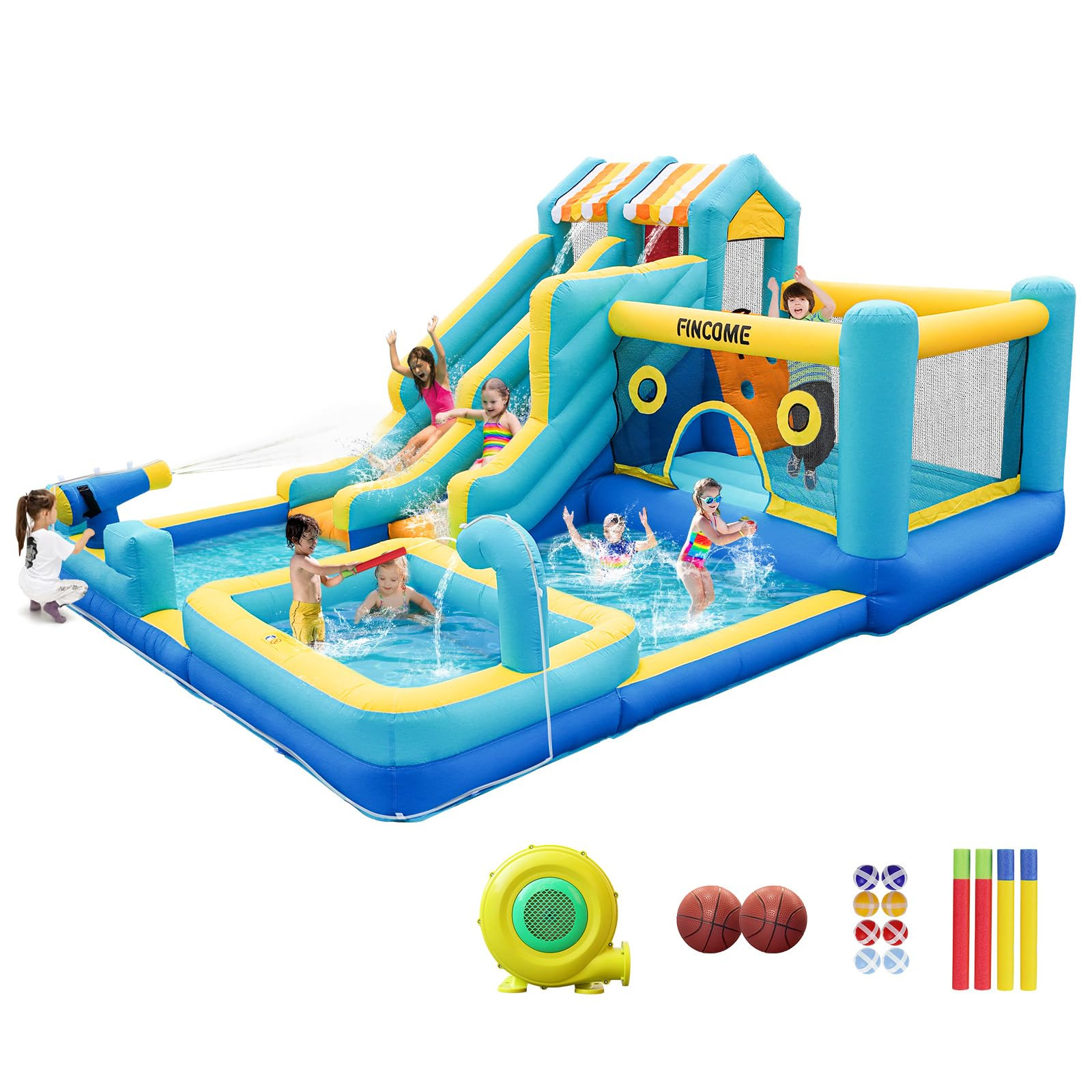 Inflatable Bounce House, 10 in 1 Double Water Slide Bounce House with 750W Blower, Climbing Wall,... | Amazon (US)