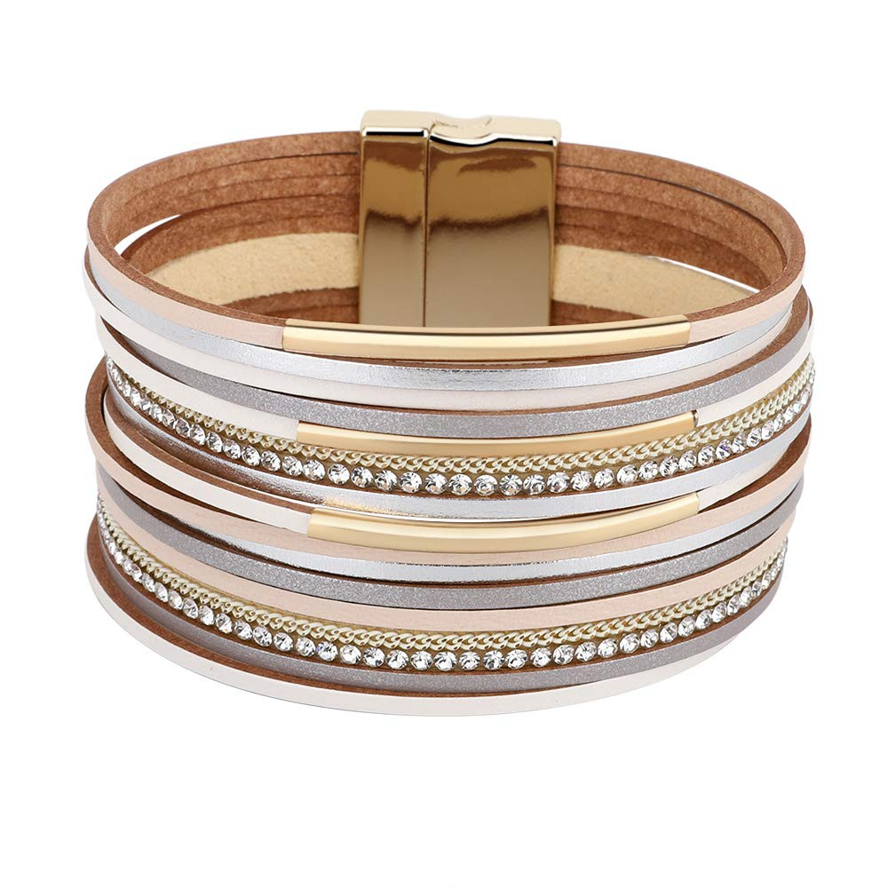 Layered Leather Bracelet, Rivet Leopard Print Bohemian Style Multilayer Wrap Bracelet, Handmade A... | Amazon (US)