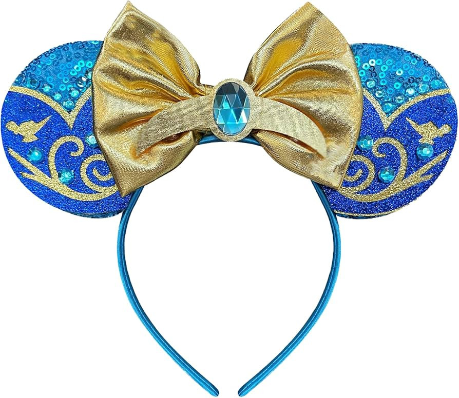 Mouse Ears Headband for Women Adult, Blue Princess Hairband with Beads Sequin Ears | Amazon (US)