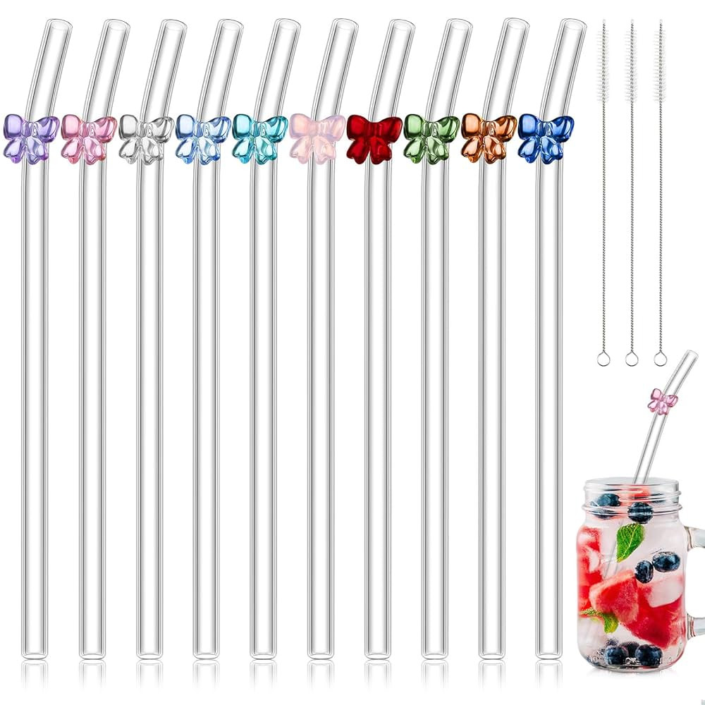 Meanplan 10 Pcs Cute Reusable Glass Straws with Design,8 mm x 7.9'' Shatter Resistant Butterfly B... | Amazon (US)