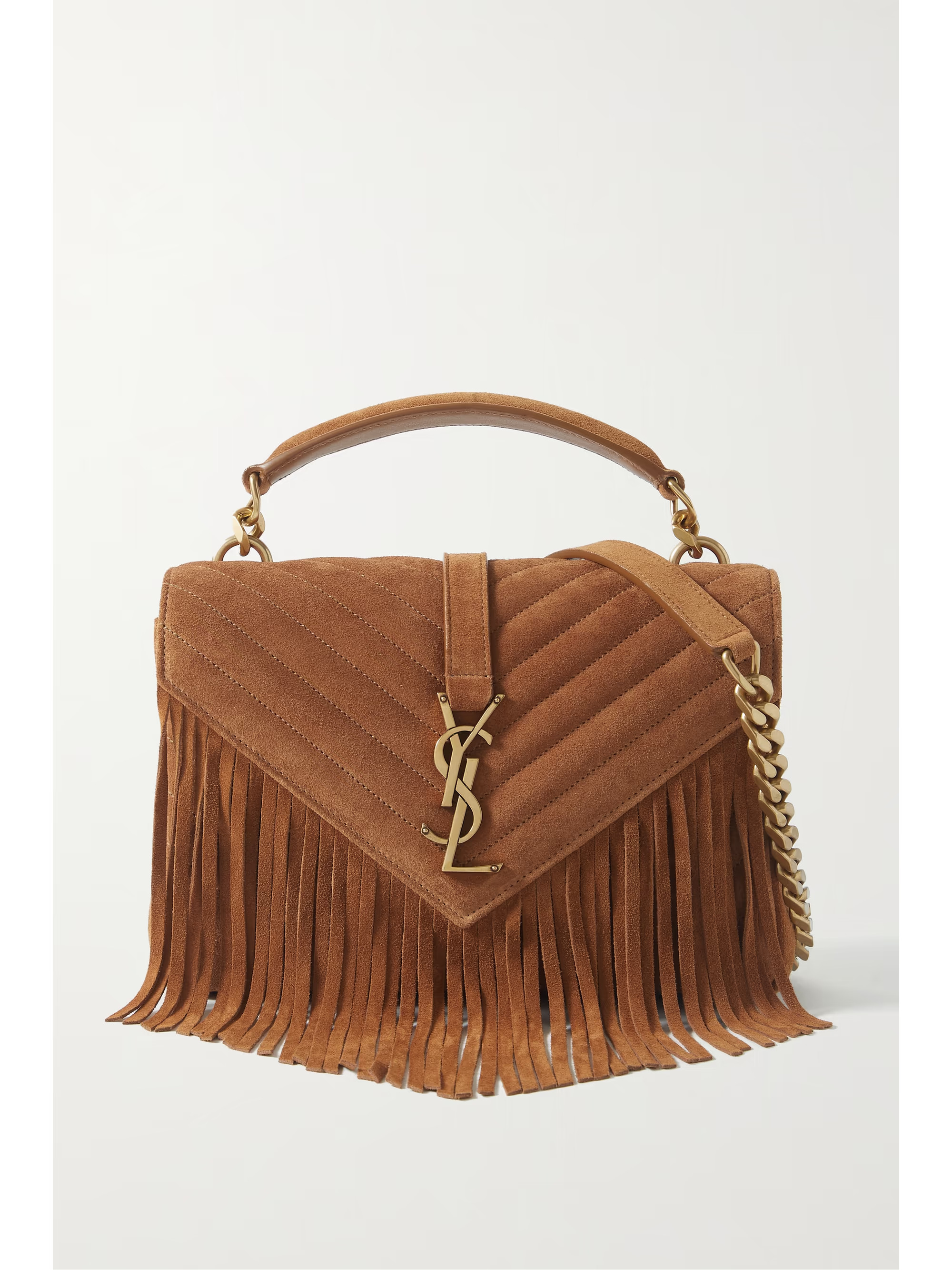 SAINT LAURENTCollege fringed quilted suede shoulder bag | NET-A-PORTER (US)