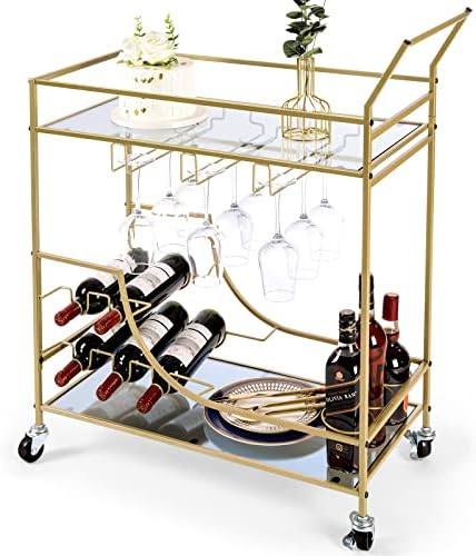 XCSOURCE Bar Carts,with 2 Curtain Wall Glass and 2 Storage Shelves,Metal Wine Cart wi... | Amazon (US)