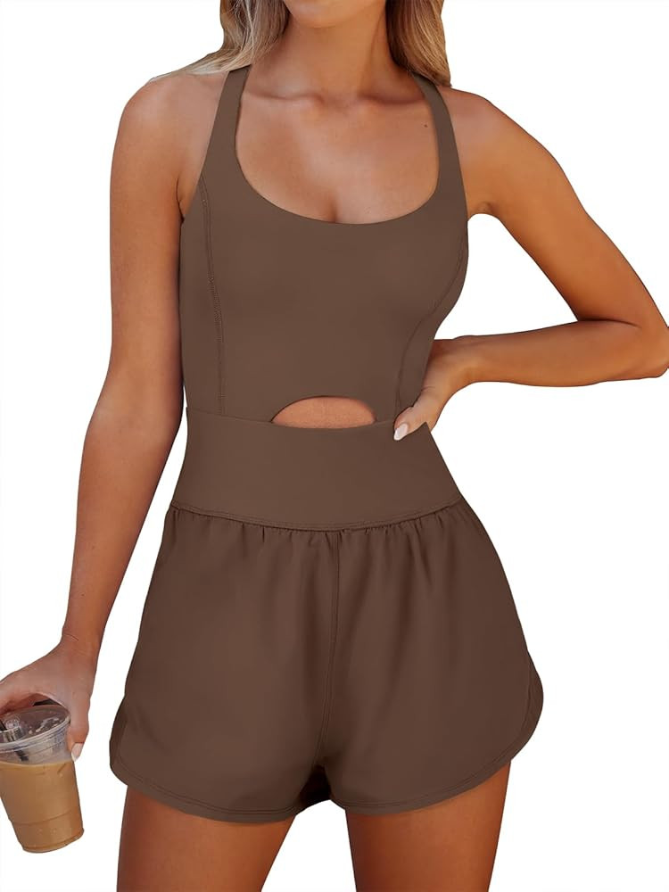 Caracilia Womens Workout Romper Running Onesie Short Athletic One Piece Jumpsuits Casual Summer O... | Amazon (US)