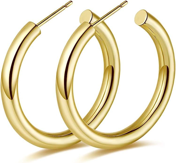 Gold Hoop Earrings Lightweight Chunky Open Hoops High Polished Thick Tube Hypoallergenic Gold Loo... | Amazon (US)