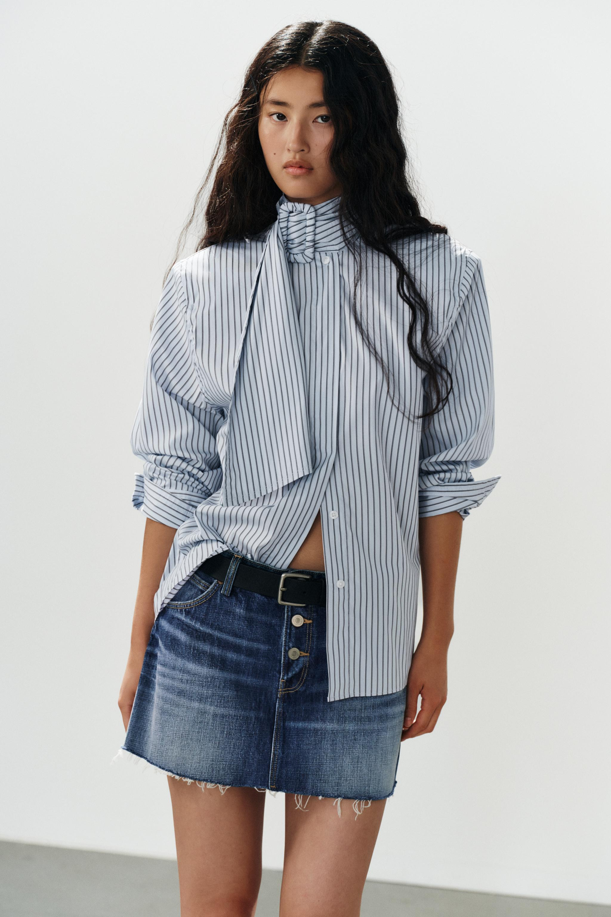 STRIPED BUCKLE SHOULDER PAD SHIRT | Zara US