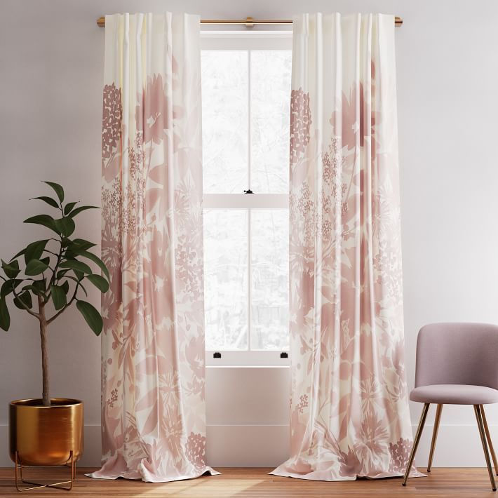 Cotton Canvas Garden Corner Curtains (Set of 2) - Pink Stone | West Elm (US)