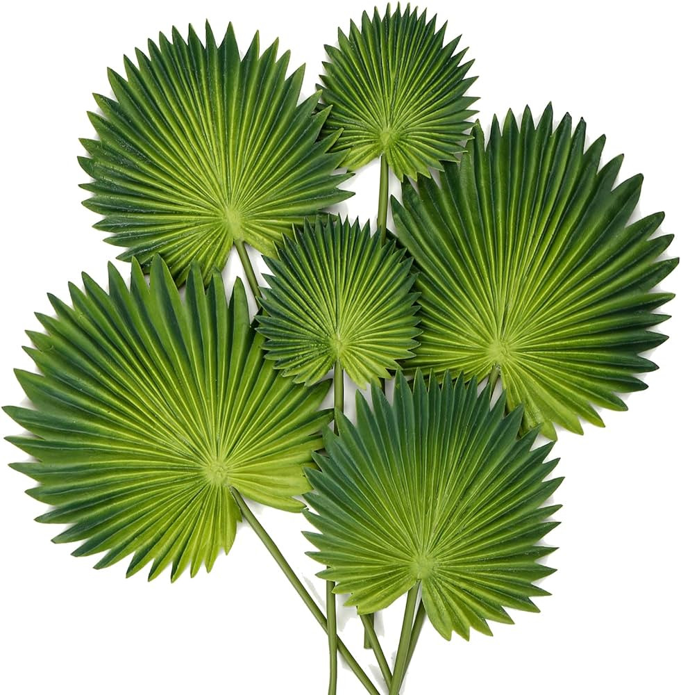 6 Pcs Pu Foam Artificial Palm Leaves Faux Palm Tropical Leaves Fake Palm Fronds for DIY Wedding B... | Amazon (US)