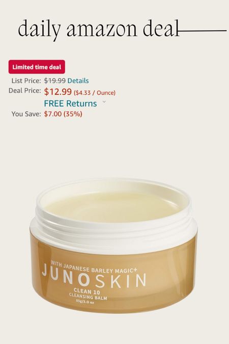 Daily Amazon deal: junoskin cleansing balm. 

Watch your makeup melt away in seconds! Use before using your cleanser every night for amazing results! 

#LTKbeauty #LTKfindsunder50 #LTKsalealert