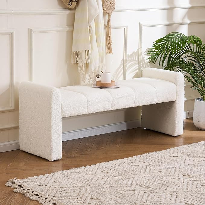 Boucle End of Bed Bench Upholstered Modern 54" Bedroom Bench Channel Tufted Window Bench Comfy Lo... | Amazon (US)