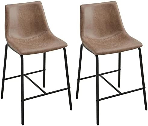 LEEMTORIG Faux Leather Bar Stools Set of 2, Modern 25" Counter Height Bucket Pub Barstools with Ergo | Amazon (US)