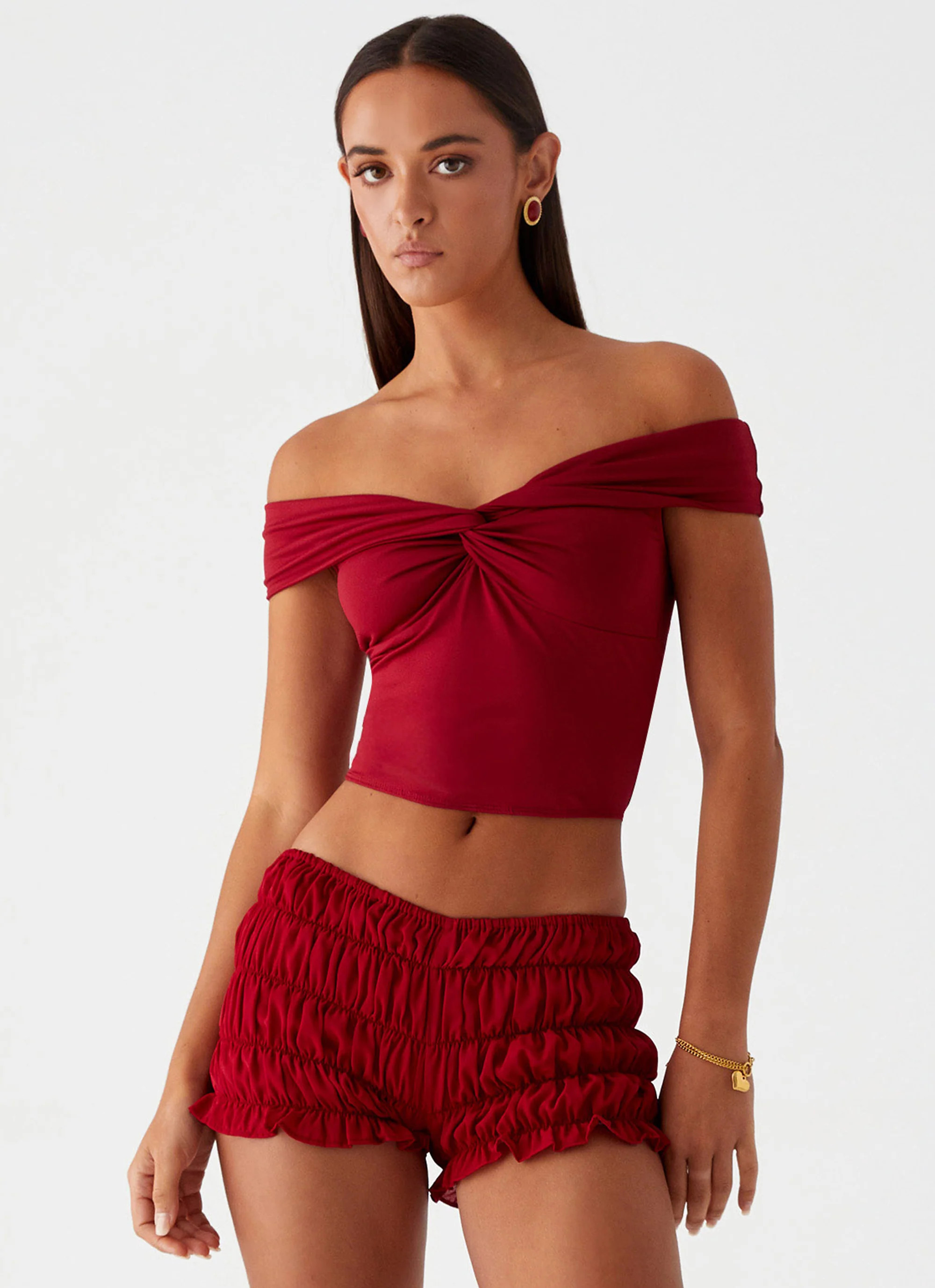 Girls Like Us Ruched Mini Shorts - Maroon | Peppermayo (Global)