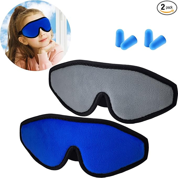 2 Pieces 3D Sleep Mask for Kids Memory Foam Contoured Eye Mask, Travel Sleep Eye Cover with Adjus... | Amazon (US)