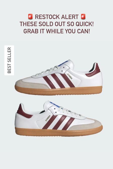 Restock alert 🚨 This color way sold out so fast! Grab it while you can! 

Adidas Samba, maroon sneakers, The Stylizt 



#LTKshoecrush #LTKstyletip #LTKSeasonal
