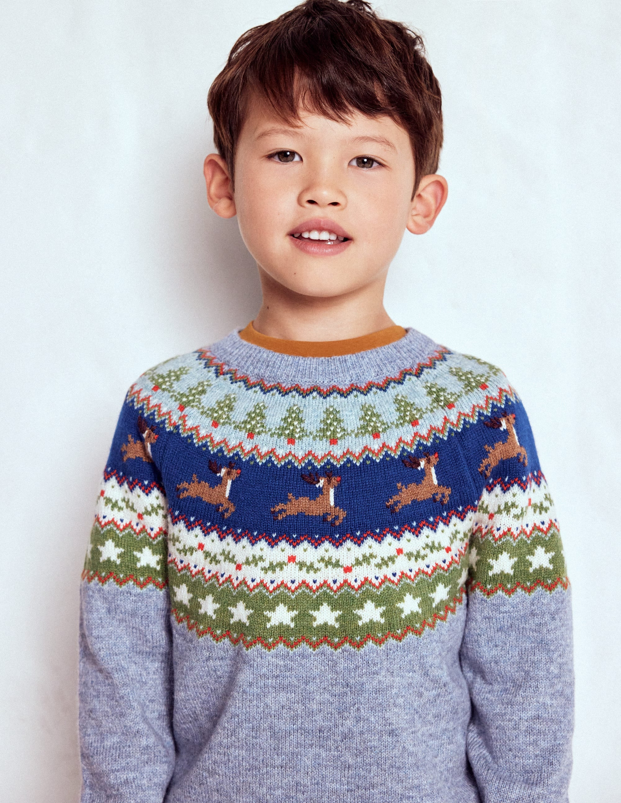 Fair Isle Jumper-Glacier Blue Reindeer | Boden UK