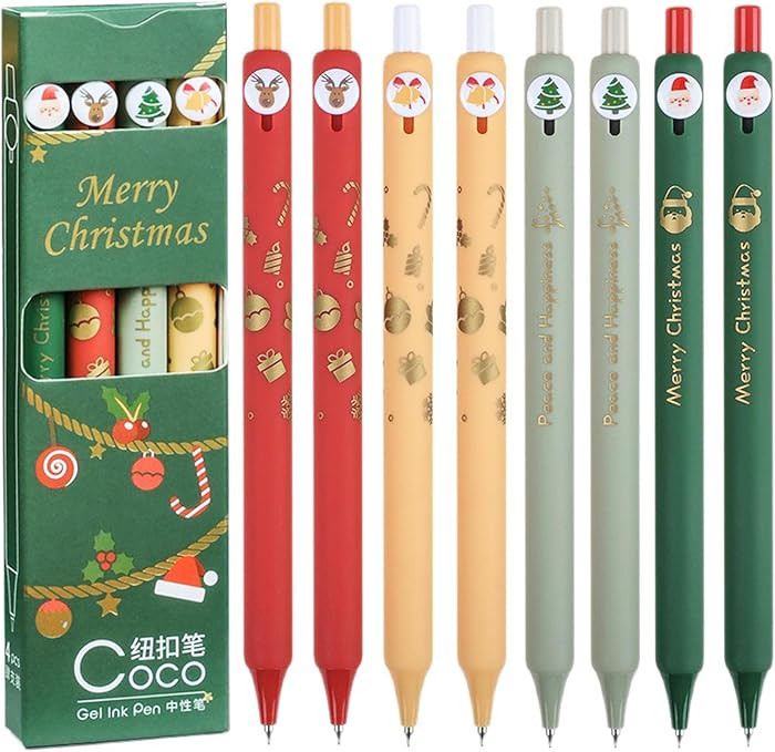 Maydahui 8 Pcs Christmas Button Pens Retractable Xmas Print Gel Pens Santa Claus Christmas Tree R... | Amazon (US)