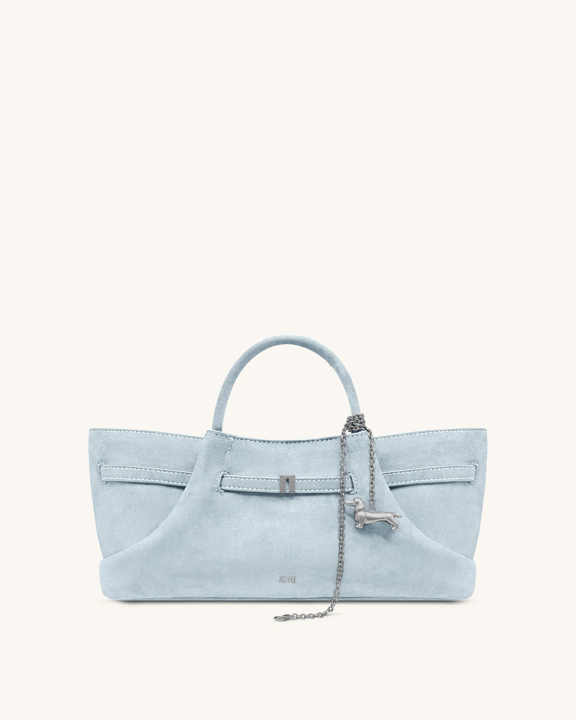 Maeve Dachshund Metal Charm Faux Suede Tote Bag - Blue | JW PEI US