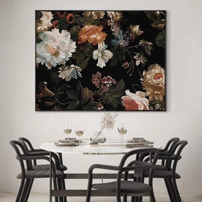 Extra Large Wall Art Fabric Print - Vintage Dark Floral Classic Botanical Design Artwork Decor for Living Room or Bedroom - "Frame Assembly Required ( | Wayfair North America