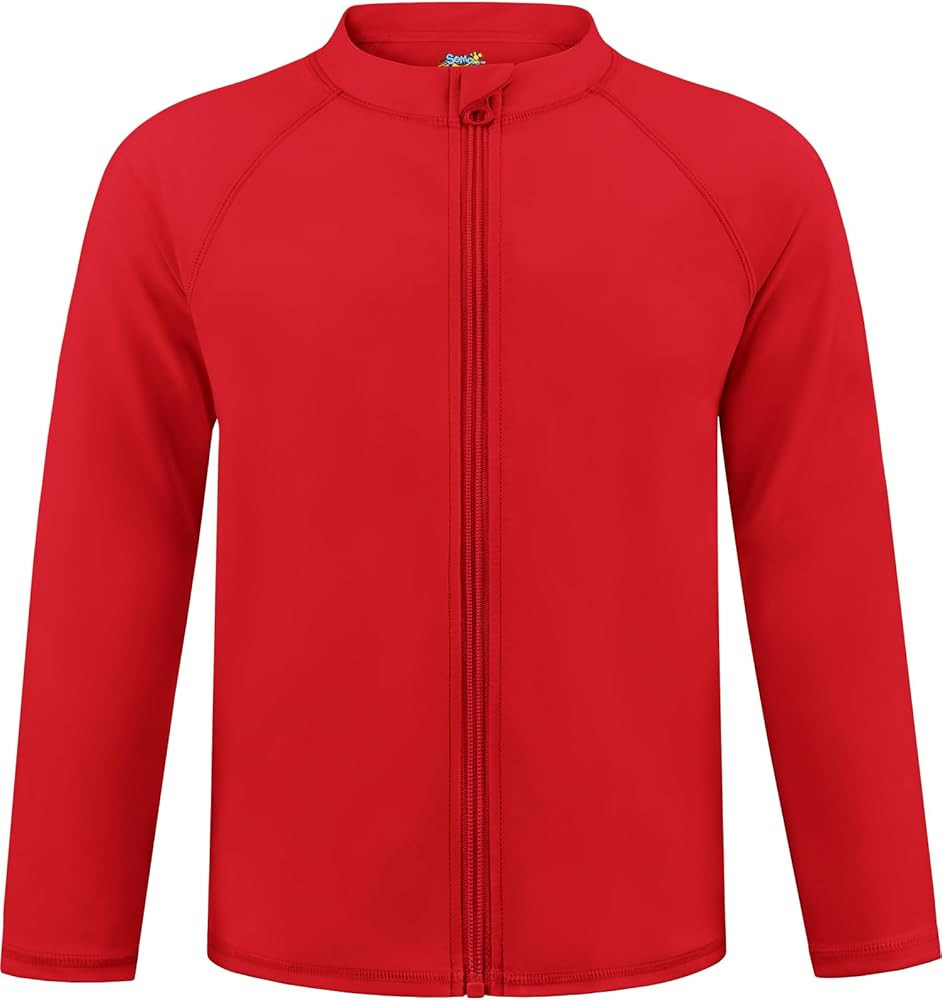 Boys UPF 50+ Rash Guard Toddler Zipper Swim Shirts Long Sleeve Zip Up Sun Protection Rashguard Wa... | Amazon (US)