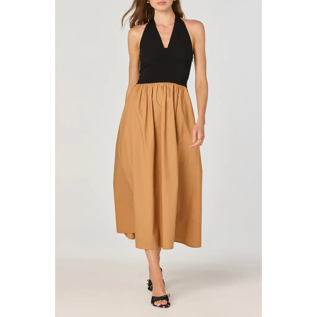 ASTR the Label Mixed Media Halter Dress in Black Contrast at Nordstrom Rack, Size Medium | Nordstrom Rack